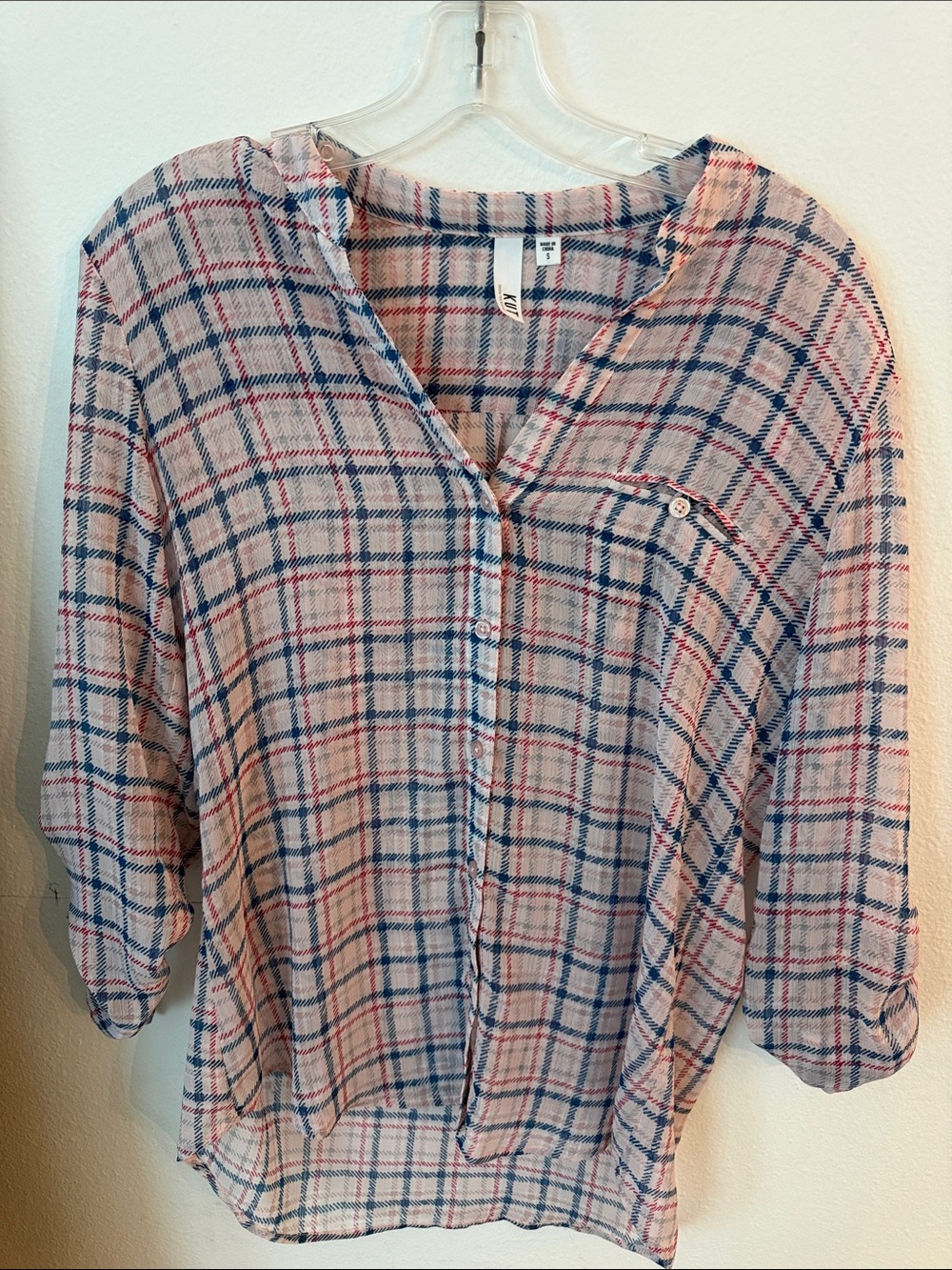 Kut from the Kloth Pink & Blue Plaid Button-Front Blouse